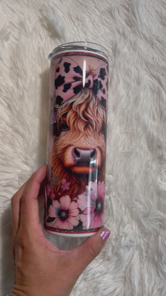 Pink Highland Cow 20 oz. Skinny Tumbler