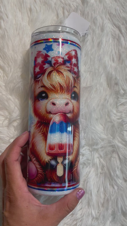 Patriotic Popsicle Cow 20 oz. Skinny Tumbler